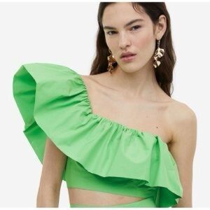 H&M Green Asymmetrical Ruffled Crop Top